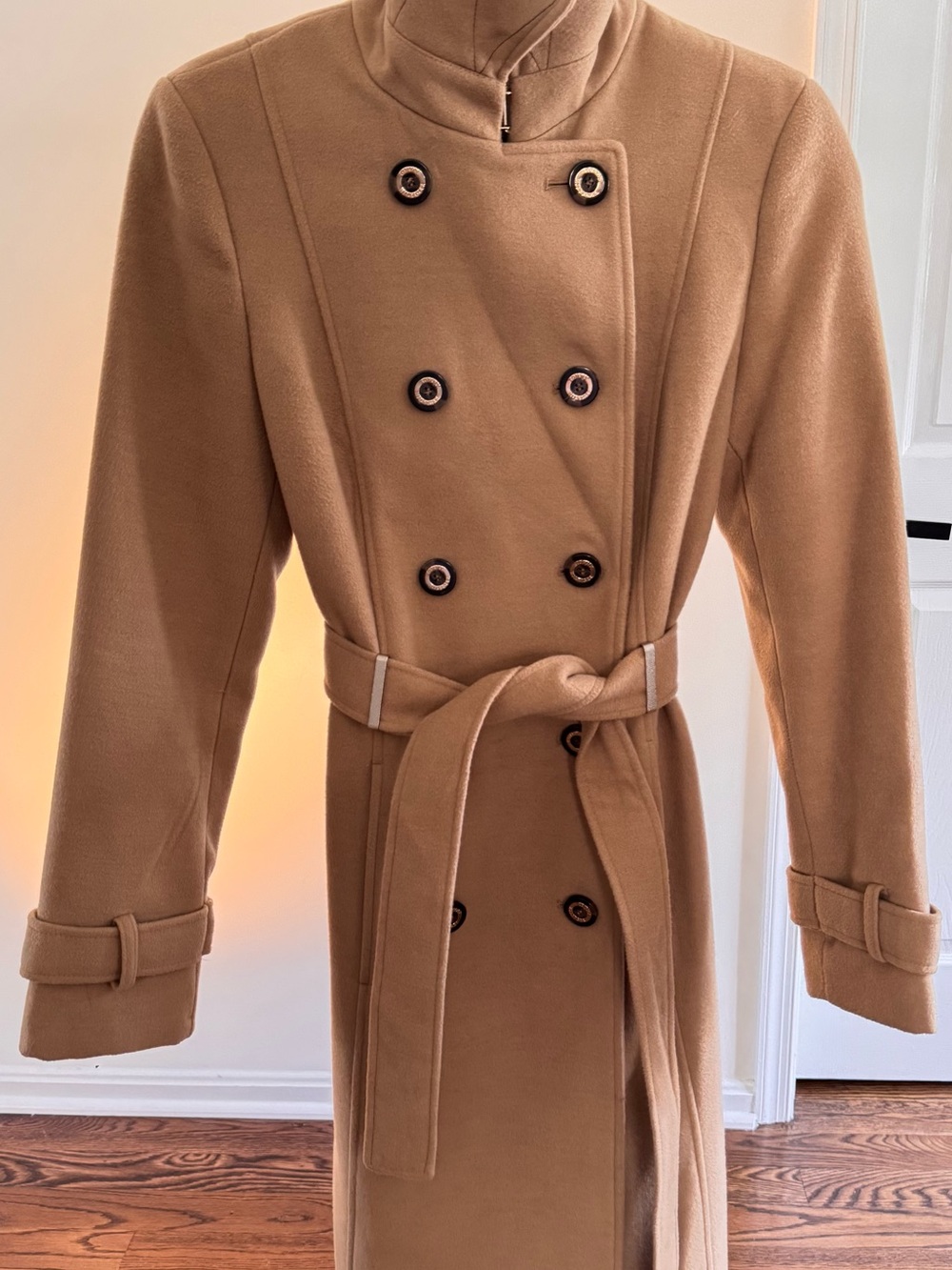 Tommy Hilfiger Camel Double-Breasted Trench Coat with Belt
